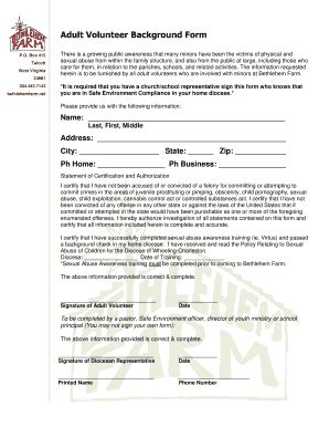 Fillable Online bethlehemfarm Adult Volunteer Background Form ...