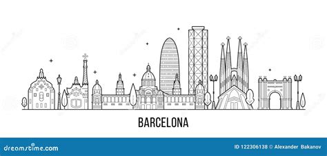 Barcelona Skyline And Landmarks Silhouette Cartoon Vector ...