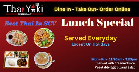 Delicious Thai Lunch Specials - Thai Restaurant Santa Clarita | Thai Yaki