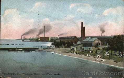 Waukegan Beach and Water Works Illinois Postcard