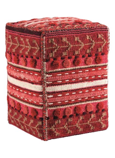 Hand Woven High-Low Motif Play Abramo Red Square Pouf