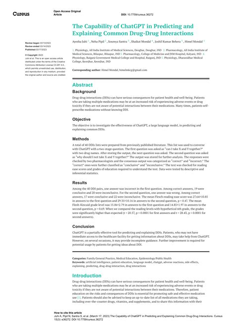 (PDF) The Capability of ChatGPT in Predicting and Explaining Common Drug-Drug Interactions