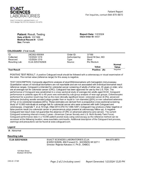 Sample Cologuard Report | Exact Labs