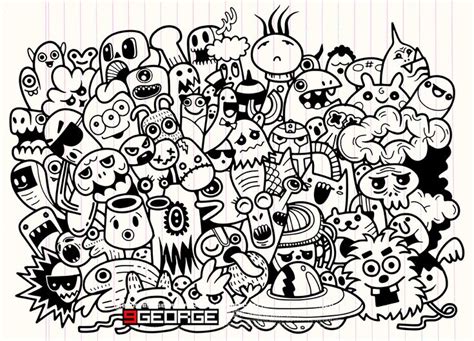 Funny monsters pattern for coloring book. Black and white background ...