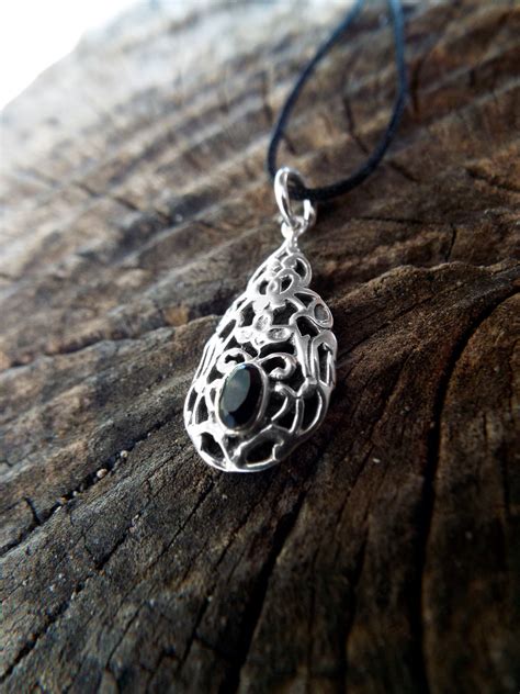 Black Onyx Pendant Silver Necklace Handmade Sterling 925 Antique Vintage Filigree Gothic Dark ...