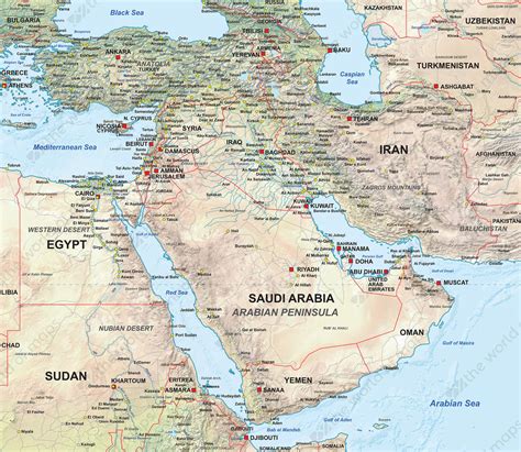 Physical Map Of The Middle East