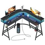 Winkalon Gaming Desk with Led Lights,63" Large Wing-Shaped Studio Desk With RGB Mouse Pad Power ...