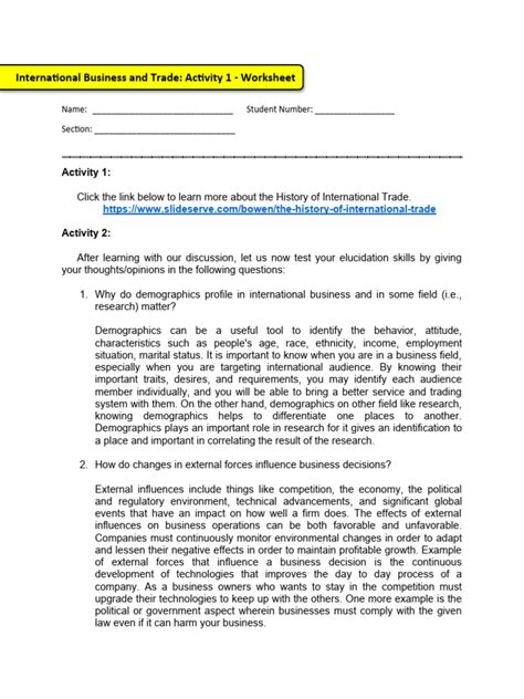 IBT Worksheet Activity 1 | PDF | Balance Of Trade | Exports