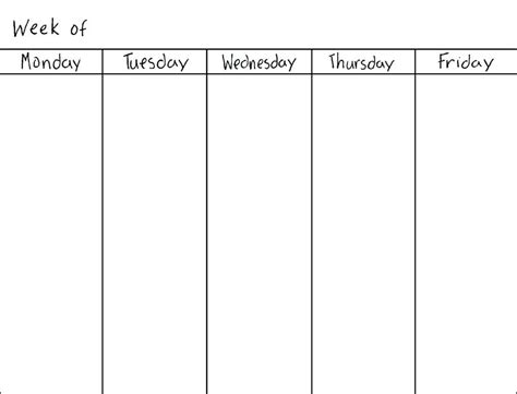 Monday Thru Friday Schedule Template | Calendar Template Printable