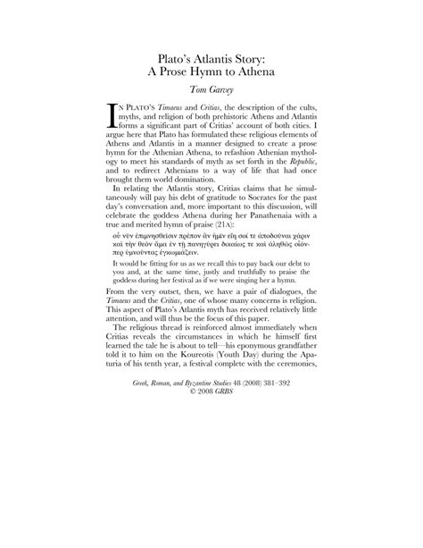 (PDF) Plato’s Atlantis Story: A Prose Hymn to Athena