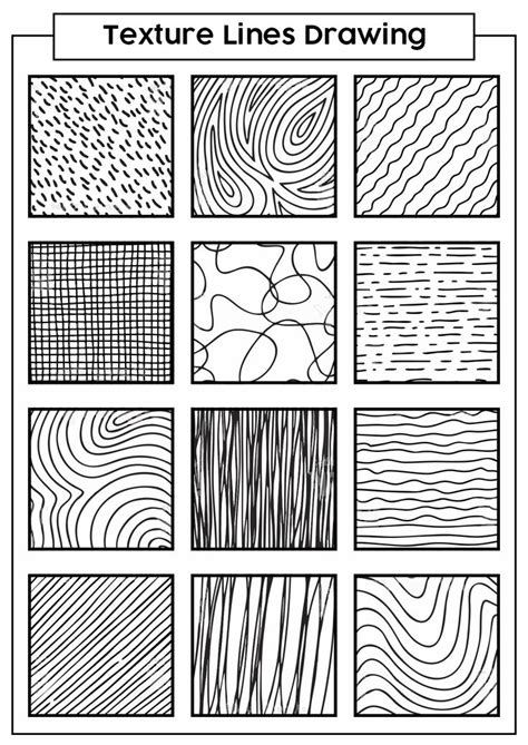 15 Texture Line Drawing Techniques Worksheet | 드로잉 기법, 초보 그림 그리기, 젠탱글 패턴