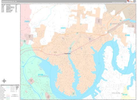 Hendersonville Tennessee Wall Map (Premium Style) by MarketMAPS - MapSales