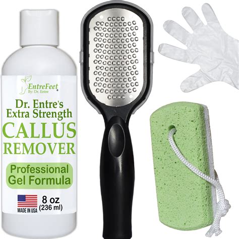 Dr. Entre's Callus Remover Kit: 8 oz Callus Remover Gel, Foot File, Pumice Stone, 5 Glove Pairs ...