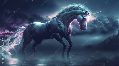 Unicorn, 4k wallpaper, dark and majestic Stock Illustration | Adobe Stock