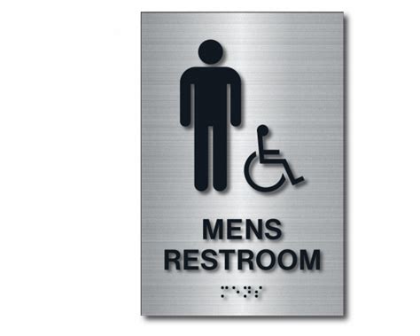 Brushed Aluminum Braille Handicap Men’s Restroom Sign – 9″h x 6″w ...