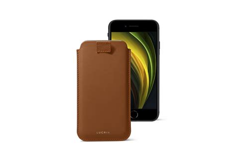 iPhone SE 2022 / 2021 leather case with pull tab - Tan - Smooth Leather