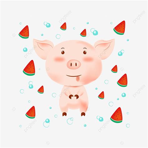 Hand Painted Scene Elements Of Xiaoshu Greedy Pig Eating Watermelon, Tongue Sticking Pig, Pig ...