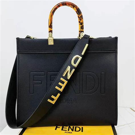 Buy FENDI ROMA SUNSHINE NEW GRAINED BLACK TOTE BAG - Online