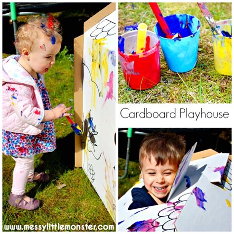 Painted Cardboard Playhouse - fun messy art for kids! - Messy Little ...