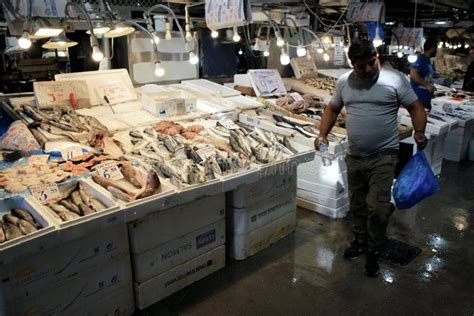 Stalls with Seafood in the Central Market of Athens Editorial Stock ...