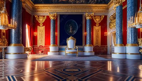 A realistic fantasy interior of the royal palace. golden palace. castle ...