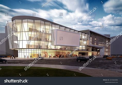 Shopping Mall Building Exterior View Night Stock Illustration ...