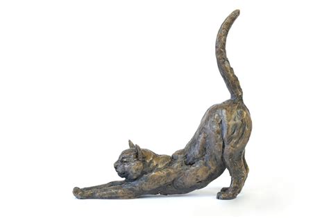 Bronze Stretching Cat Sculpture by animal sculptor Tanya Russell, MRBS