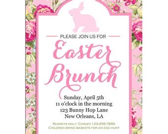 Easter Bunny Invitation Printable or Printed with FREE