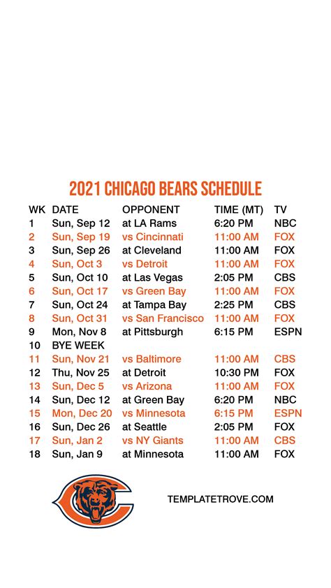 Printable Chicago Bears Schedule 2024