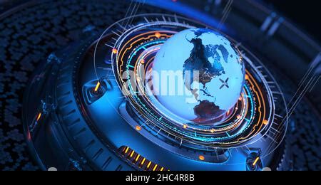 Hologram world globe map 3D illustration with particles on black background Stock Photo - Alamy