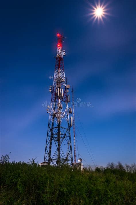 Antenna tower at night stock photo. Image of industry - 26713864