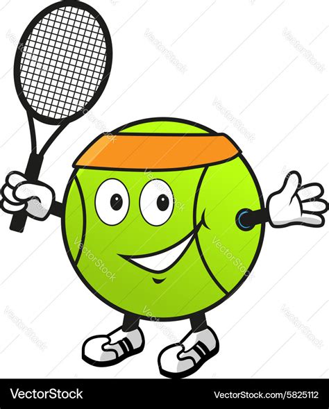 Cartoon tennis ball with racket Royalty Free Vector Image