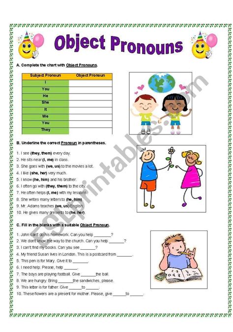 Object Pronouns Worksheet For Beginners