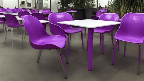 Premium AI Image | A purple table and chairs are in a cafeteria.