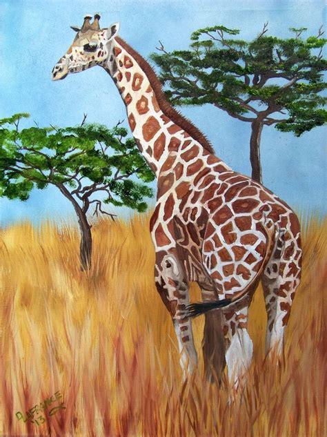 Hand Crafted Standing Giraffe Oil Painting by LaFrance Art | CustomMade.com