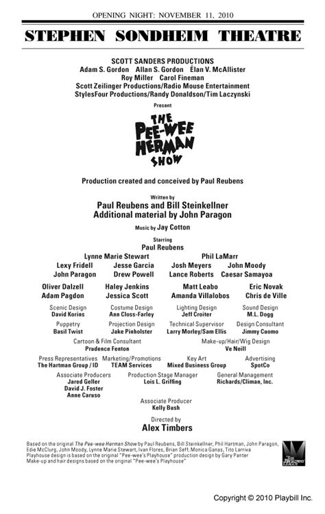 The Pee-wee Herman Show (Broadway, Stephen Sondheim Theatre, 2010) | Playbill
