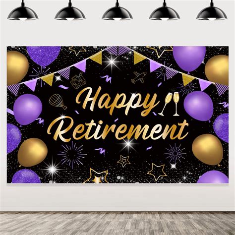 Purple Gold Happy Retirement Party Decor, Glitter Backdrop Banner with ...