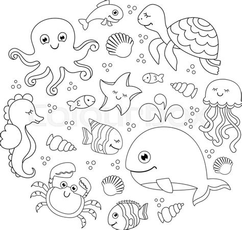 Ocean set with cute sea animals. Under ... | Stock vector | Colourbox