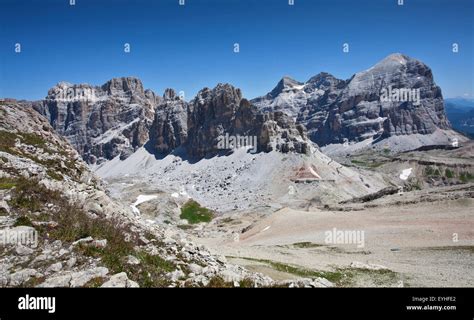 Tofana Massif from summit of Lagazuoi Cable Car station, Falzarego ...