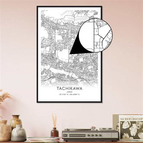 Tachikawa Japan Map Poster, Tachikawa City Road Wall Art Print - Custom Maps & Posters