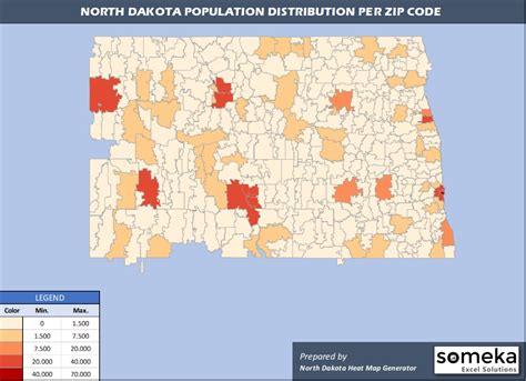 North Dakota Zip Code Map and Population List in Excel