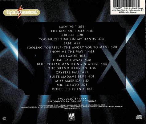 Styx Greatest Hits Music CD 16 Tracks Pop Rock