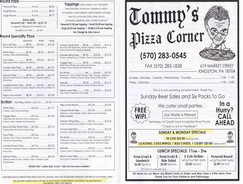 Tommy's Pizza Corner Menu - Kingston, PA | 570MENU