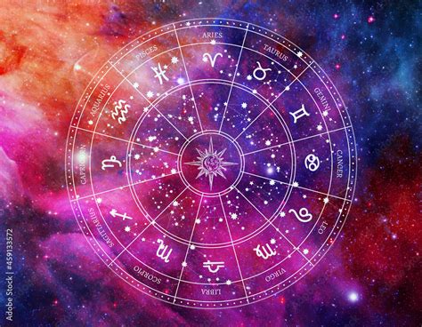 Astrology horoscope icon zodiac circle in the middle of colorful galaxy ...