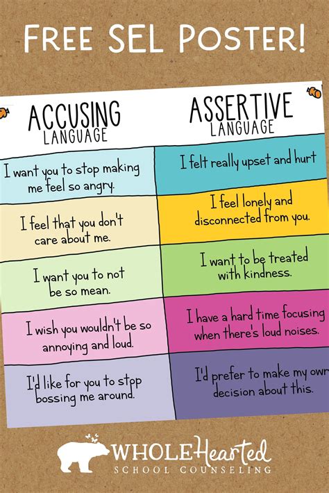 Free Accusing Versus Assertive Language Handout / SEL Poster | Social emotional activities ...