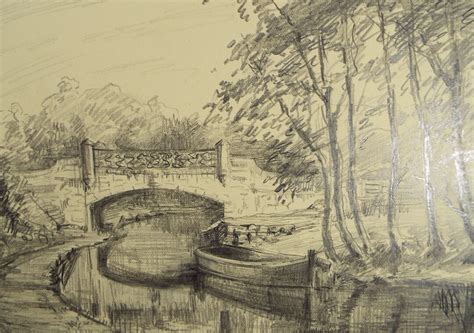 Original Pencil Drawing, 'bridge Over the Canal', Circa 1920's, Nan C ...