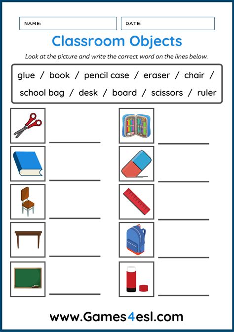 Classroom Objects Worksheets Flûte Rouille Acquiescer Esl C