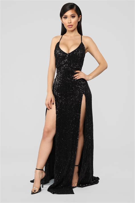 Hollywood Rooftop Party Sequin Dress - Black