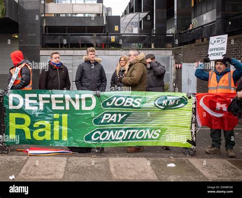 RMT train drivers picket line outside St Pancras train station during ...