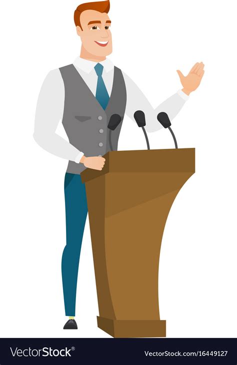 Politician giving a speech from tribune Royalty Free Vector